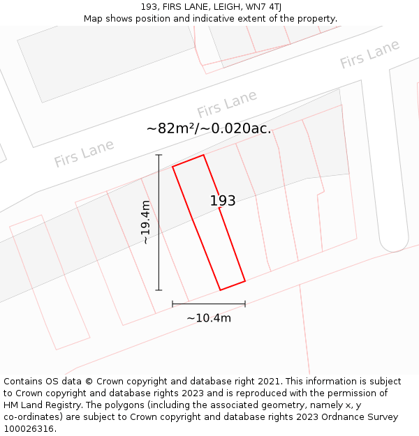 193, FIRS LANE, LEIGH, WN7 4TJ: Plot and title map