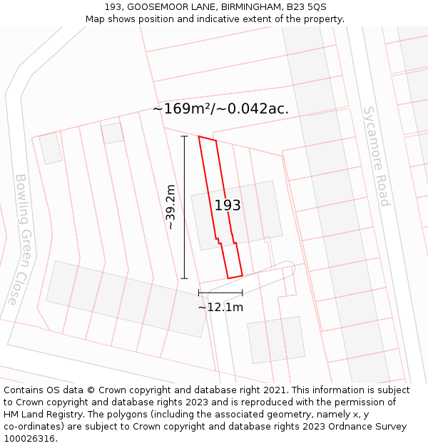 193, GOOSEMOOR LANE, BIRMINGHAM, B23 5QS: Plot and title map