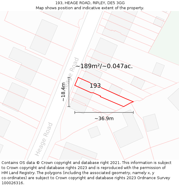 193, HEAGE ROAD, RIPLEY, DE5 3GG: Plot and title map