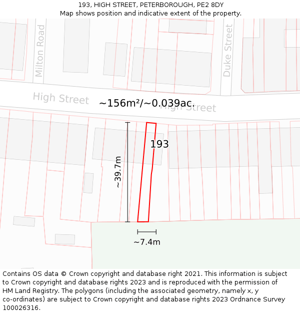 193, HIGH STREET, PETERBOROUGH, PE2 8DY: Plot and title map