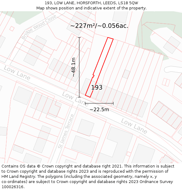 193, LOW LANE, HORSFORTH, LEEDS, LS18 5QW: Plot and title map