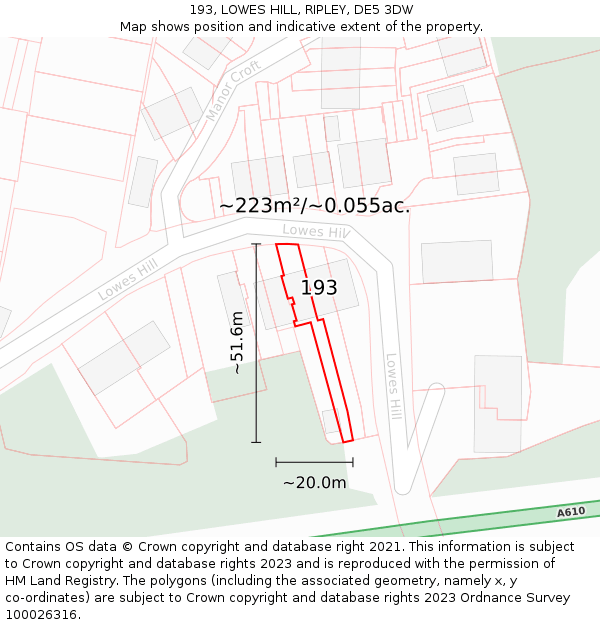 193, LOWES HILL, RIPLEY, DE5 3DW: Plot and title map