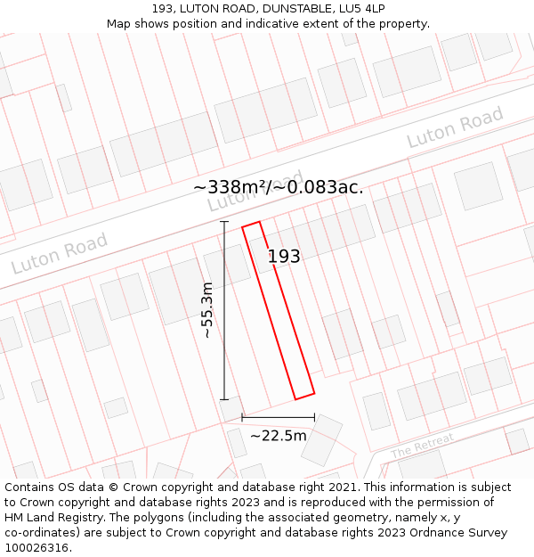 193, LUTON ROAD, DUNSTABLE, LU5 4LP: Plot and title map