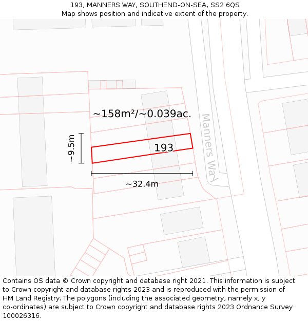 193, MANNERS WAY, SOUTHEND-ON-SEA, SS2 6QS: Plot and title map