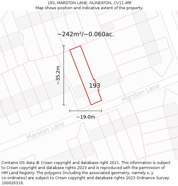 193, MARSTON LANE, NUNEATON, CV11 4RF: Plot and title map