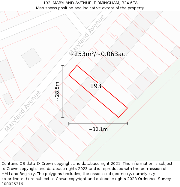 193, MARYLAND AVENUE, BIRMINGHAM, B34 6EA: Plot and title map