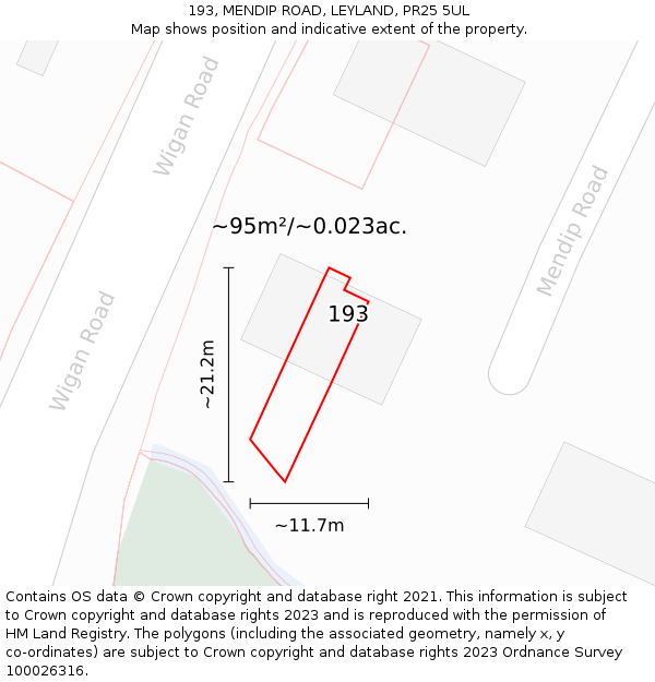193, MENDIP ROAD, LEYLAND, PR25 5UL: Plot and title map