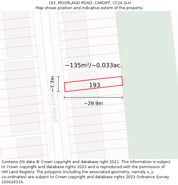 193, MOORLAND ROAD, CARDIFF, CF24 2LH: Plot and title map