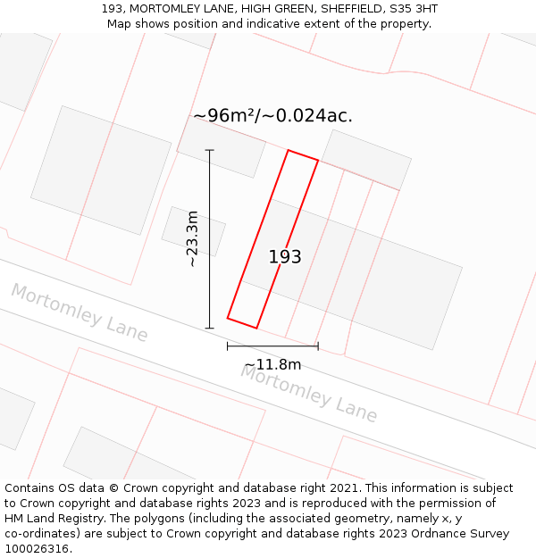 193, MORTOMLEY LANE, HIGH GREEN, SHEFFIELD, S35 3HT: Plot and title map