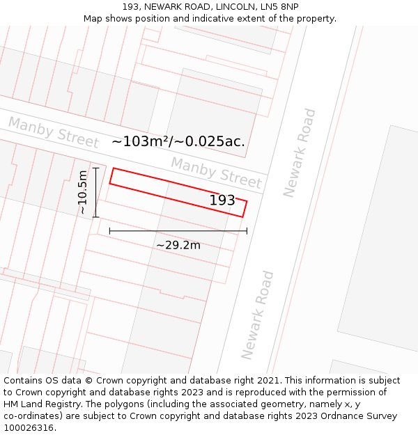 193, NEWARK ROAD, LINCOLN, LN5 8NP: Plot and title map