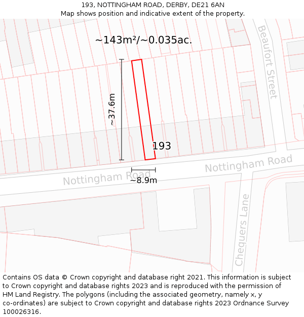 193, NOTTINGHAM ROAD, DERBY, DE21 6AN: Plot and title map