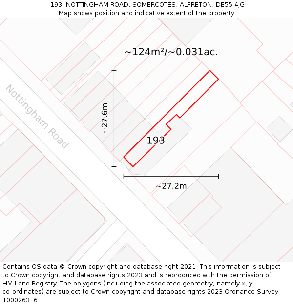 193, NOTTINGHAM ROAD, SOMERCOTES, ALFRETON, DE55 4JG: Plot and title map