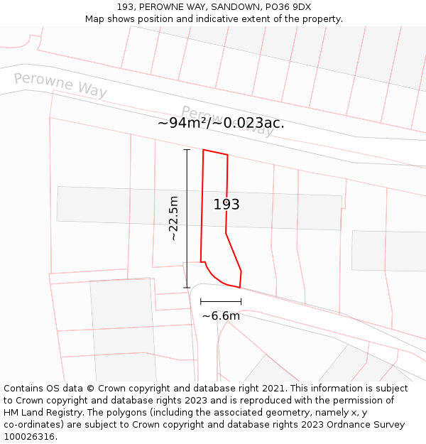 193, PEROWNE WAY, SANDOWN, PO36 9DX: Plot and title map