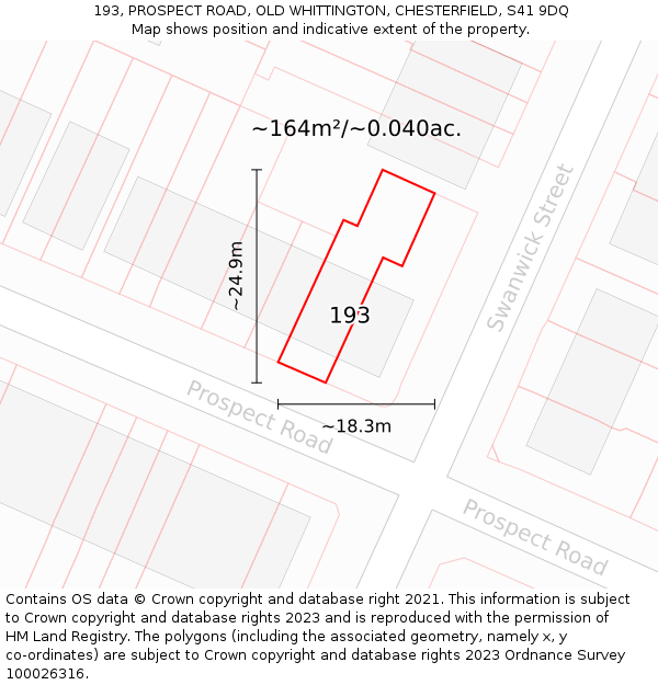 193, PROSPECT ROAD, OLD WHITTINGTON, CHESTERFIELD, S41 9DQ: Plot and title map