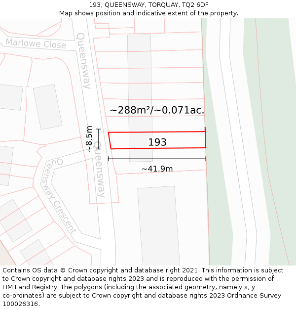 193, QUEENSWAY, TORQUAY, TQ2 6DF: Plot and title map