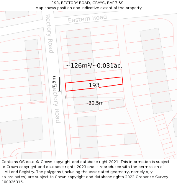 193, RECTORY ROAD, GRAYS, RM17 5SH: Plot and title map