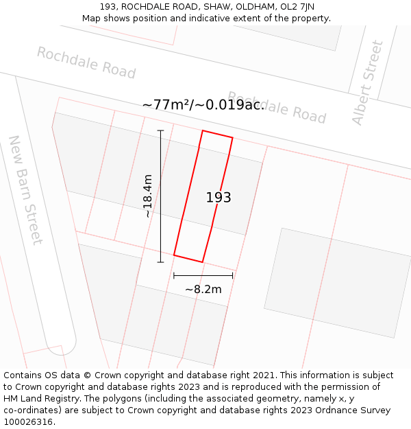 193, ROCHDALE ROAD, SHAW, OLDHAM, OL2 7JN: Plot and title map