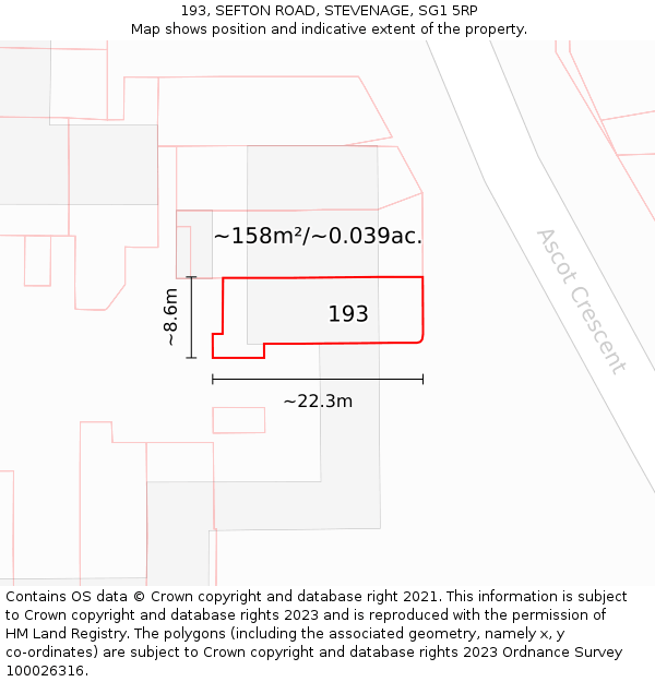 193, SEFTON ROAD, STEVENAGE, SG1 5RP: Plot and title map