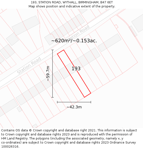 193, STATION ROAD, WYTHALL, BIRMINGHAM, B47 6ET: Plot and title map