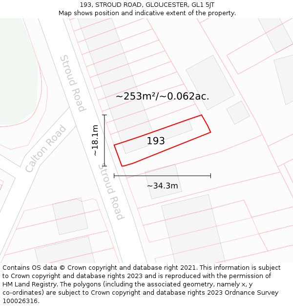 193, STROUD ROAD, GLOUCESTER, GL1 5JT: Plot and title map
