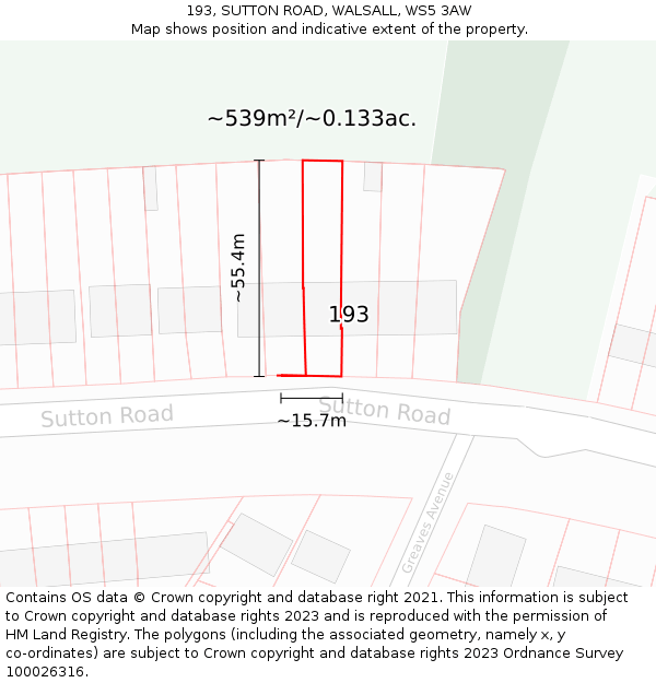 193, SUTTON ROAD, WALSALL, WS5 3AW: Plot and title map