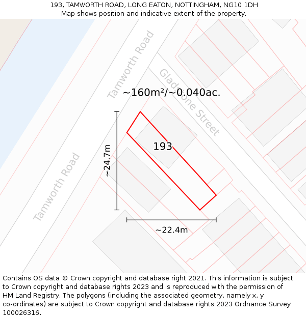 193, TAMWORTH ROAD, LONG EATON, NOTTINGHAM, NG10 1DH: Plot and title map