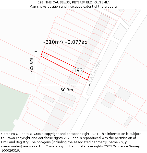 193, THE CAUSEWAY, PETERSFIELD, GU31 4LN: Plot and title map