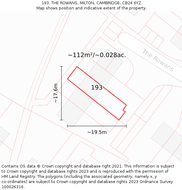 193, THE ROWANS, MILTON, CAMBRIDGE, CB24 6YZ: Plot and title map