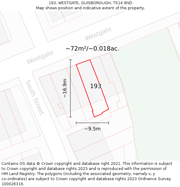 193, WESTGATE, GUISBOROUGH, TS14 6ND: Plot and title map