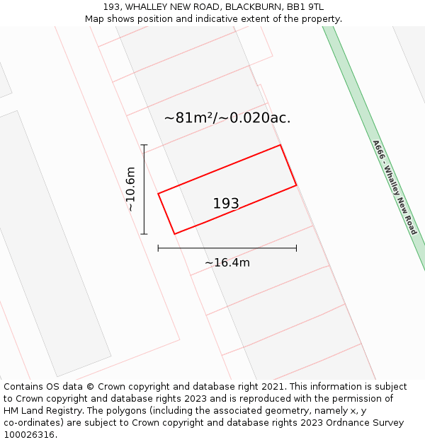 193, WHALLEY NEW ROAD, BLACKBURN, BB1 9TL: Plot and title map