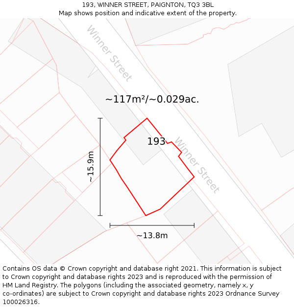 193, WINNER STREET, PAIGNTON, TQ3 3BL: Plot and title map