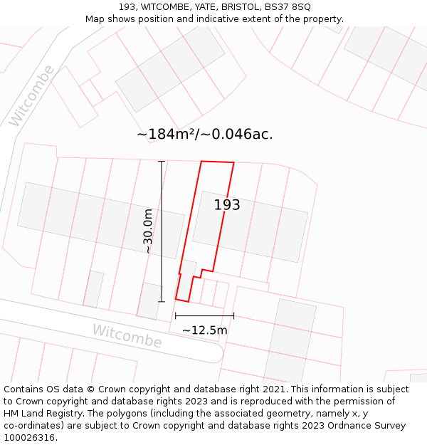 193, WITCOMBE, YATE, BRISTOL, BS37 8SQ: Plot and title map