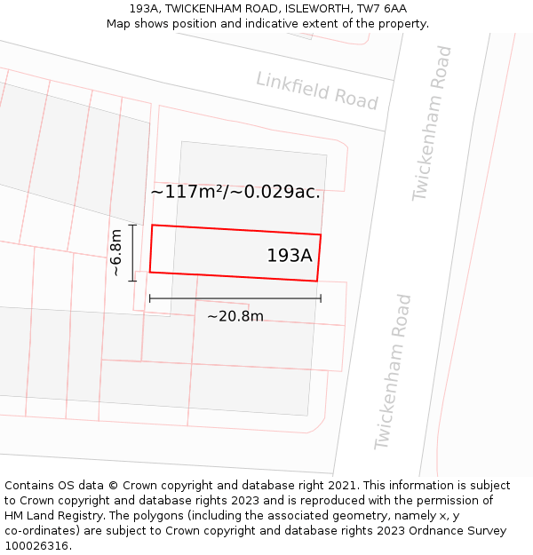 193A, TWICKENHAM ROAD, ISLEWORTH, TW7 6AA: Plot and title map