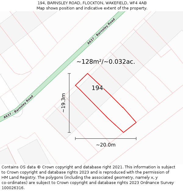 194, BARNSLEY ROAD, FLOCKTON, WAKEFIELD, WF4 4AB: Plot and title map