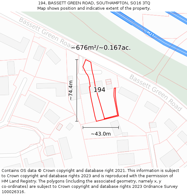 194, BASSETT GREEN ROAD, SOUTHAMPTON, SO16 3TQ: Plot and title map