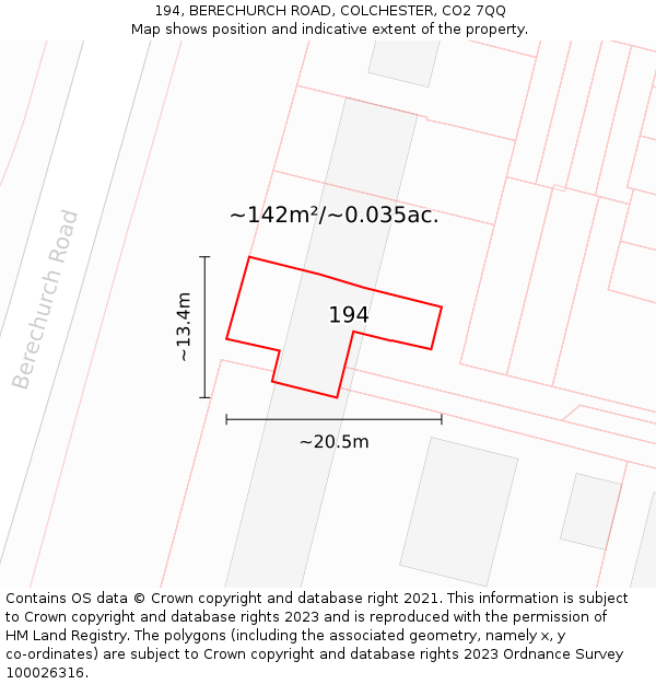 194, BERECHURCH ROAD, COLCHESTER, CO2 7QQ: Plot and title map