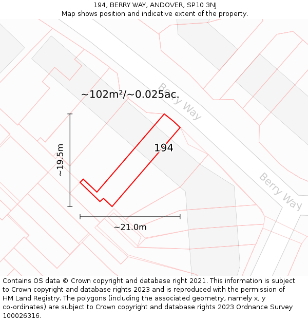 194, BERRY WAY, ANDOVER, SP10 3NJ: Plot and title map