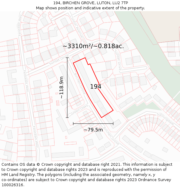 194, BIRCHEN GROVE, LUTON, LU2 7TP: Plot and title map