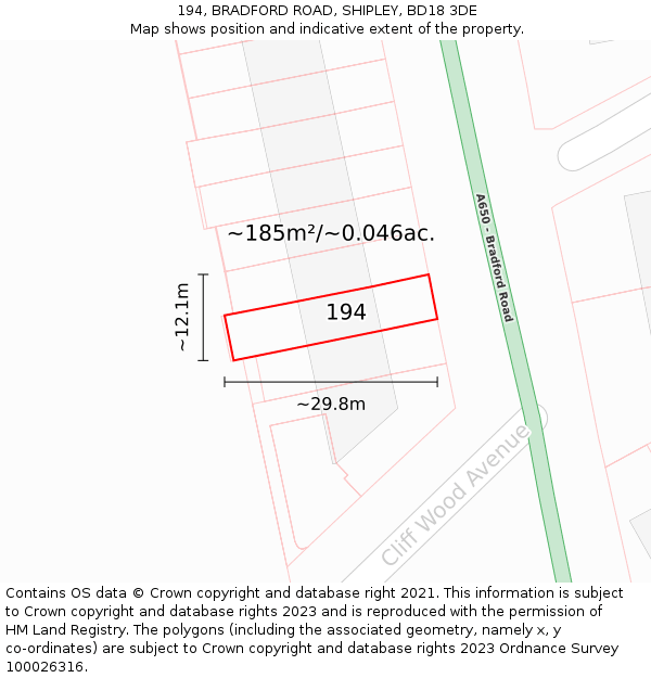 194, BRADFORD ROAD, SHIPLEY, BD18 3DE: Plot and title map
