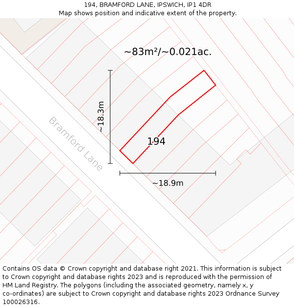 194, BRAMFORD LANE, IPSWICH, IP1 4DR: Plot and title map