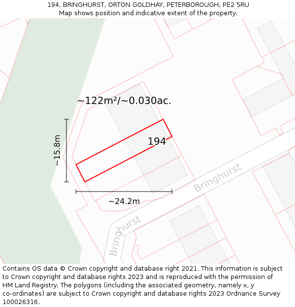 194, BRINGHURST, ORTON GOLDHAY, PETERBOROUGH, PE2 5RU: Plot and title map