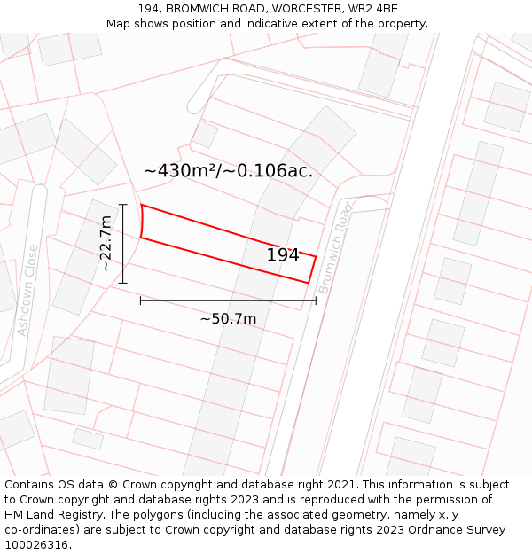 194, BROMWICH ROAD, WORCESTER, WR2 4BE: Plot and title map