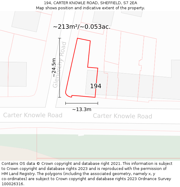 194, CARTER KNOWLE ROAD, SHEFFIELD, S7 2EA: Plot and title map