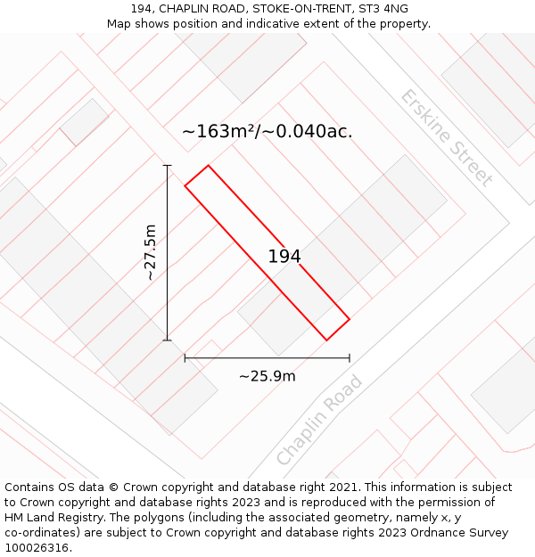 194, CHAPLIN ROAD, STOKE-ON-TRENT, ST3 4NG: Plot and title map