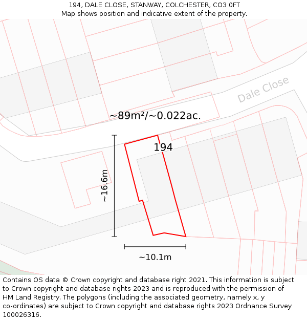 194, DALE CLOSE, STANWAY, COLCHESTER, CO3 0FT: Plot and title map
