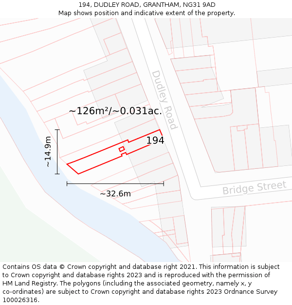 194, DUDLEY ROAD, GRANTHAM, NG31 9AD: Plot and title map