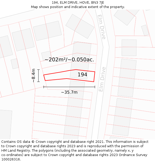 194, ELM DRIVE, HOVE, BN3 7JE: Plot and title map