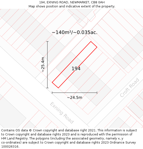 194, EXNING ROAD, NEWMARKET, CB8 0AH: Plot and title map
