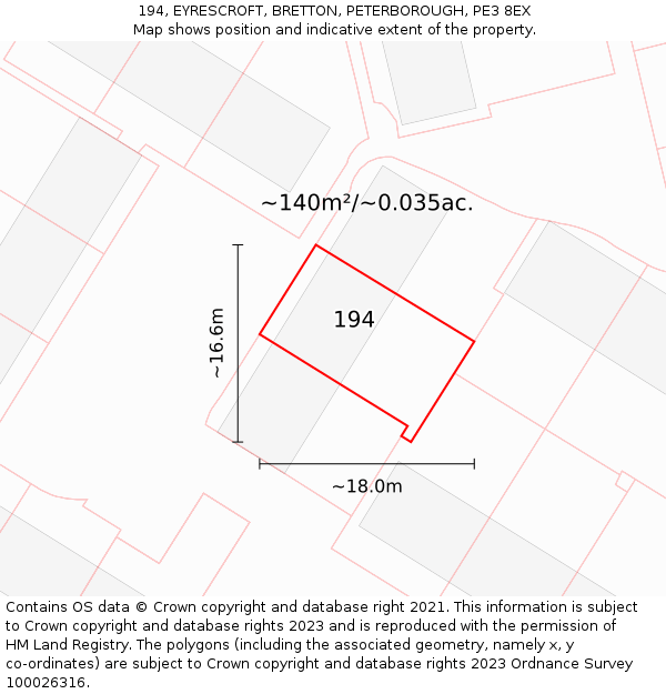 194, EYRESCROFT, BRETTON, PETERBOROUGH, PE3 8EX: Plot and title map