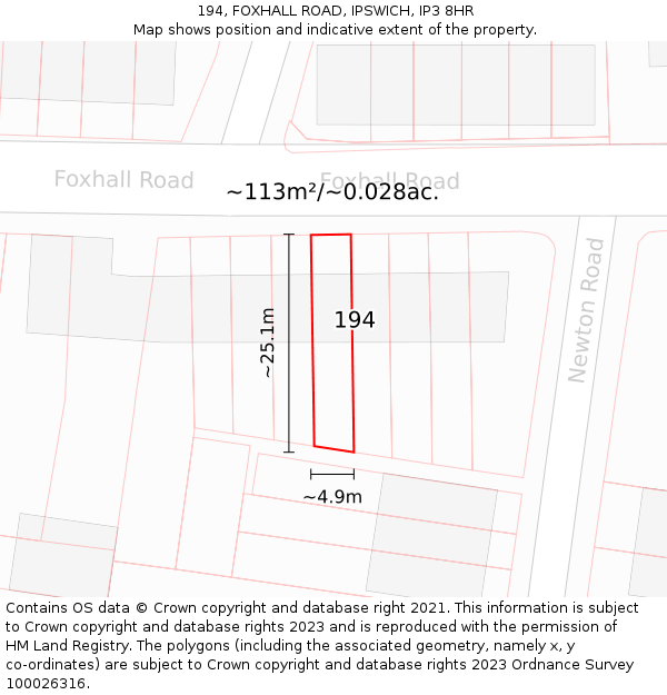 194, FOXHALL ROAD, IPSWICH, IP3 8HR: Plot and title map